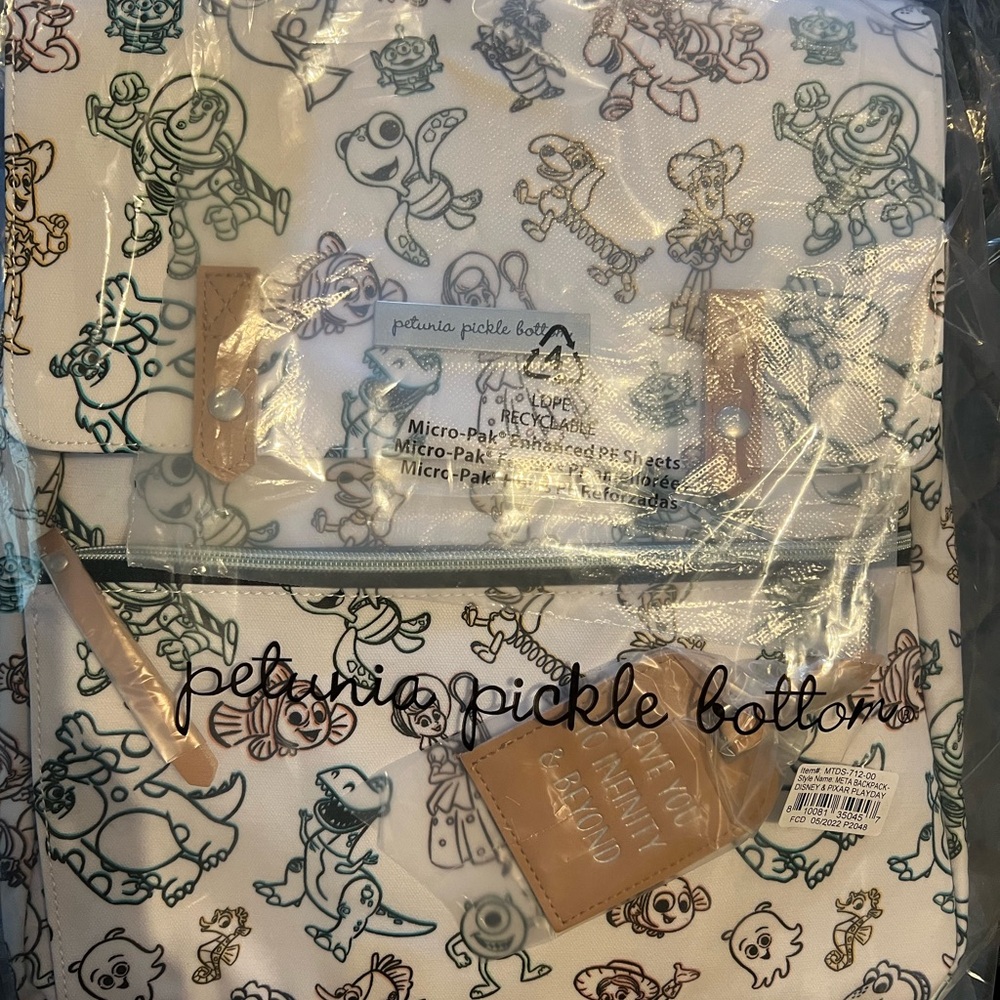 Petunia Pickle Bottom Kids Backpack - White with Green and Brown Accents